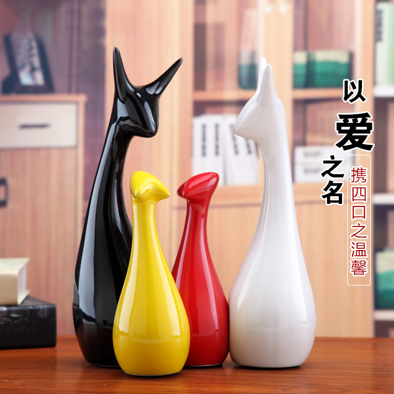 Ceramic Pendulum Accessories Home Craft Decorations TV Cabinet Living Room Modern Creativity Wedding Gift Three-Four-Mouth House Deer