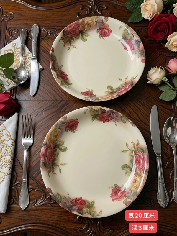 Medieval Style Ceramic Rose Deep Plate Household Dish Plate European Retro Tableware Set Medieval Style Ceramic Rose Deep Plate Household Dish Plate European Retro Tableware Set