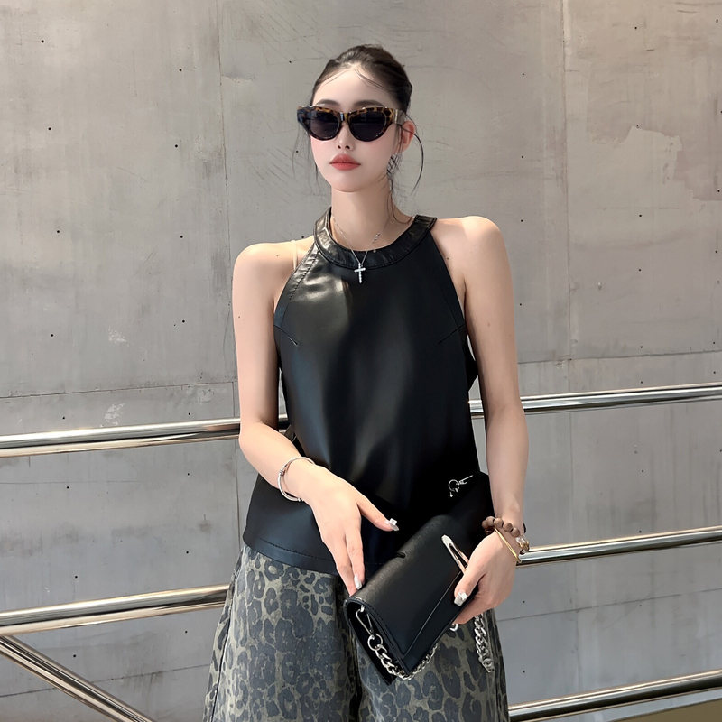 2025 Autumn New Sheepskin Leather Jacket Women's Sheepskin Vest Camisole Outerwear Slim Fit Short Coat