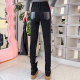 ກາງເກງ pencil ສໍາລັບແມ່ຍິງ 2023 ດູໃບໄມ້ລົ່ນແບບໃຫມ່ sheepskin spliced ​​​​trousers black leather pants elastic waist boot pants slim leggings