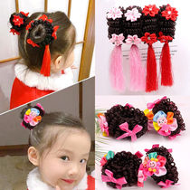 Childrens hair accessories Flow Su retro flower bud head disc hair wig Han version girls hair ring hair ring hair set head flower 