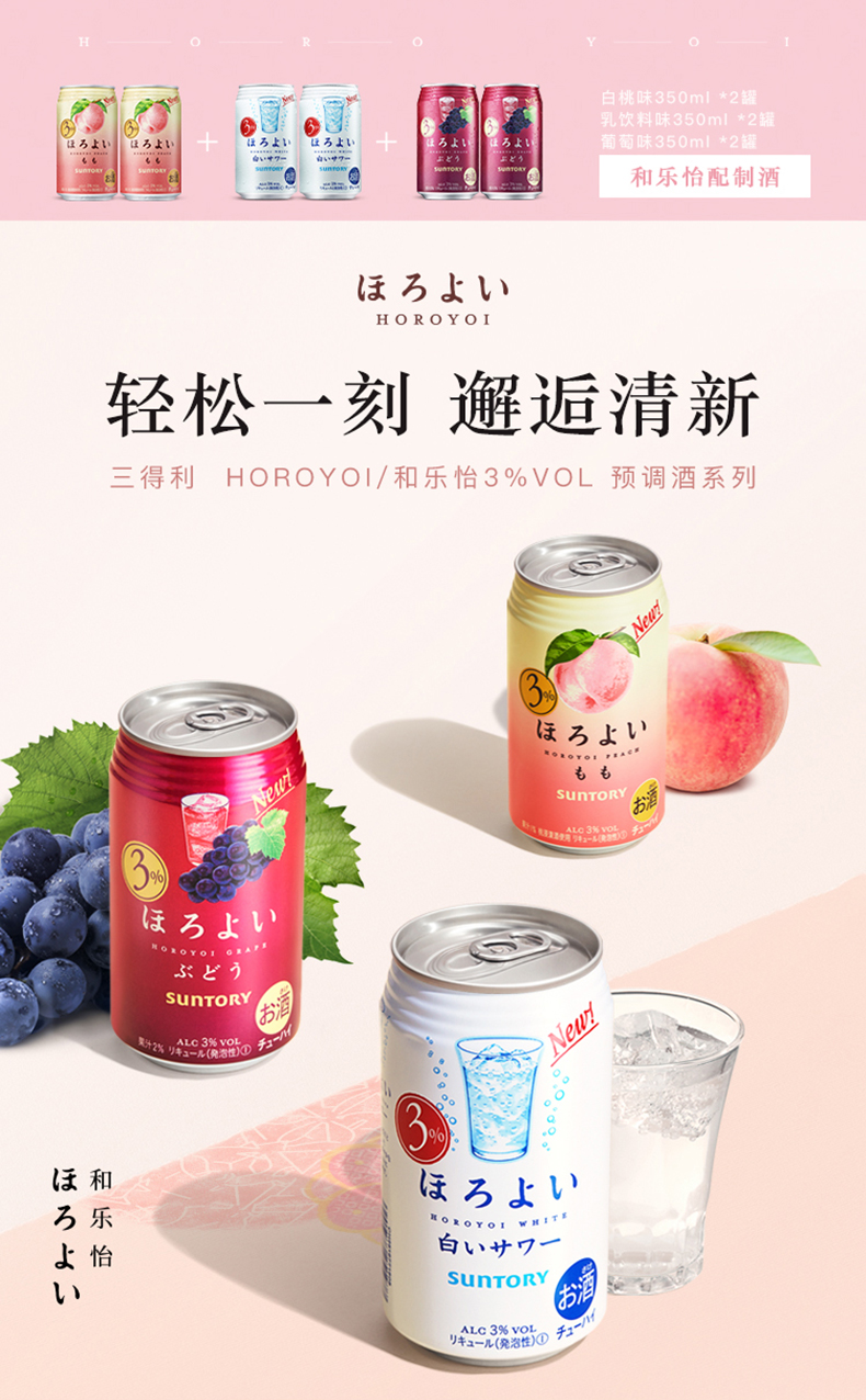 日本原装进口 三得利旗下 和乐怡HOROYOI 6口味 预调网红鸡尾酒 350mL*6罐 图4