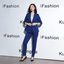 Career Suit Women 2022 Spring New Temperament Goddess Fan Striped Fashion High-end Suit Work Suit Suit