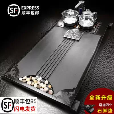 Whole natural black gold stone tea tray Household Kung Fu tea tray Large automatic one-piece Japanese stone tea table