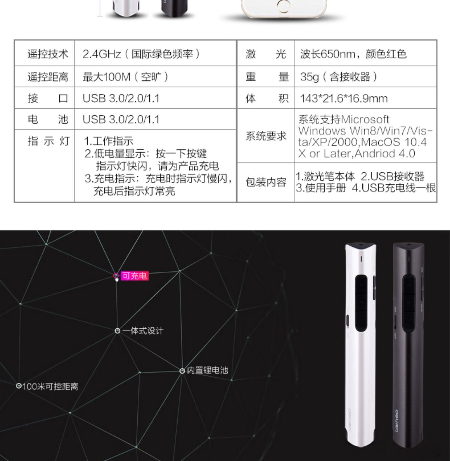 SF Deli 2801 lật bút đỏ ánh sáng PPT dạy lật con trỏ laser 100 mét đường dài có thể sạc lại ppt người chơi trang quà tặng kinh doanh bút đỏ bút điểm bút - Trình phát TV thông minh modem viettel