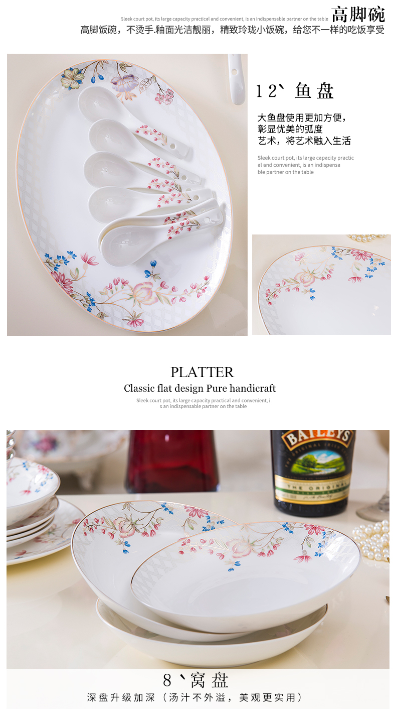 Jingdezhen dishes suit home dishes chopsticks combination European - style suit ceramic tableware Chinese creative gifts