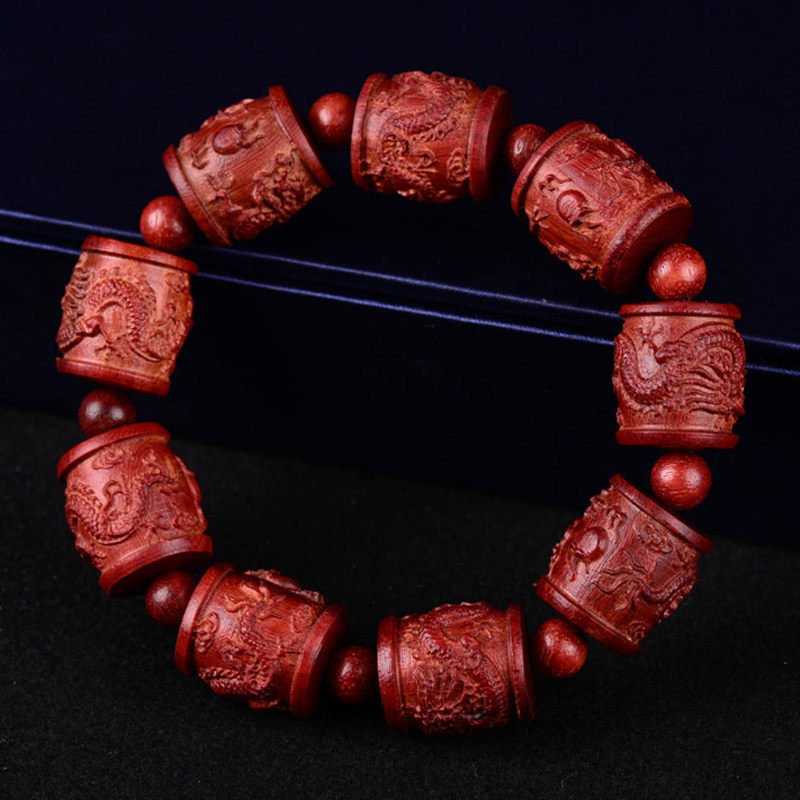 Kowloon blood sandalwood hand string with partition beads carved Kowloon drama beads domineering exposed pattern delicate and exquisite