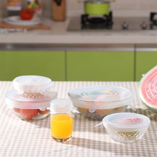 Thực phẩm cấp silicone 6 miếng đặt silicone tươi nắp hộp căng trái cây bọc màng nhà bát nắp nắp gia vị - Đồ bảo quản hộp nhựa nhỏ