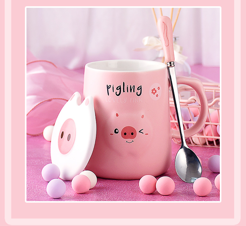 Cốc cá tính dễ thương có nắp muỗng đôi nữ siêu dễ thương cốc nước gia đình xu hướng sáng tạo cốc gốm cốc cà phê - Tách bình thủy tinh đựng nước 2 lít