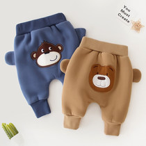 Baby pants plus suede thickened protective autumn and winter style outside wearing foreign gas ultra cute autumn winter female male baby large pp fart pants