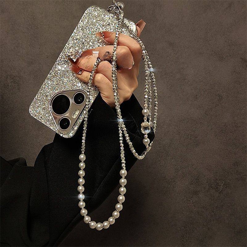 Long crossbody phone charm, luxurious and high-end beaded crystal phone strap, anti-loss pendant, bag charm.