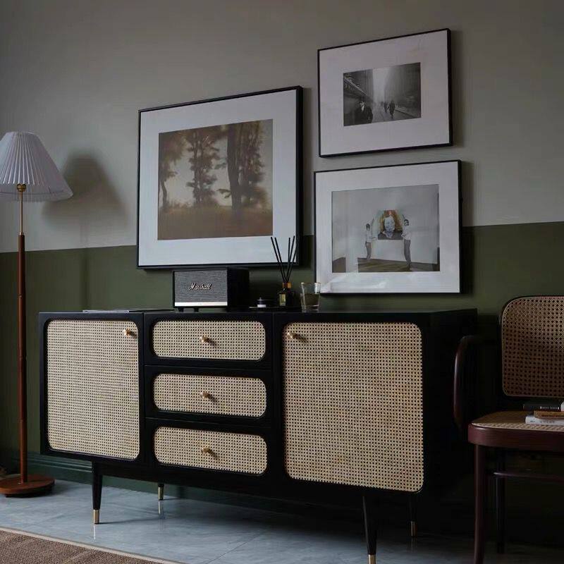 Nordic solid wood rattan door dining cabinet multi-purpose cabinet modern minimalist tea cabinet small apartment living room porch storage cabinet