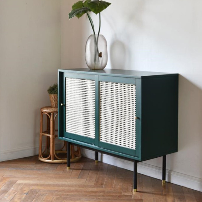 Solid wood rattan dining cabinet storage cabinet simple modern storage cabinet light luxury shoe cabinet Nordic living room tea cabinet sliding door