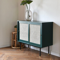 Solid wood rattan sideboard storage cabinet simple modern locker light luxury shoe cabinet Nordic living room tea cabinet sliding door