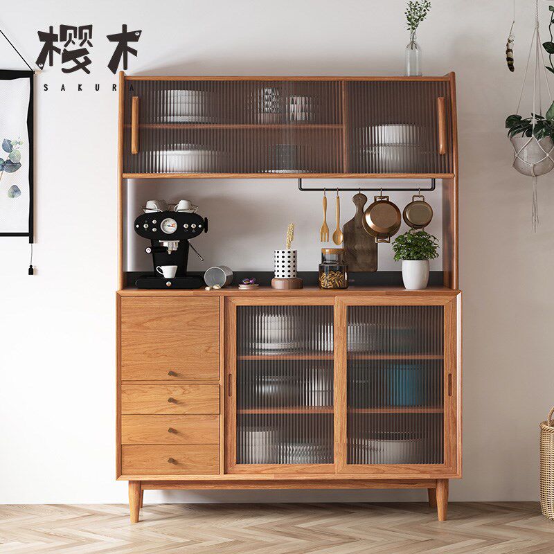 Nordic solid wood porch cabinet dining cabinet Japanese tea wine kitchen storage cupboard cabinet against the wall light luxury furniture
