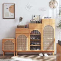 Nordic solid wood Japanese rattan shoe cabinet changing shoe stool combination porch locker net red homestay sitting stool pumping