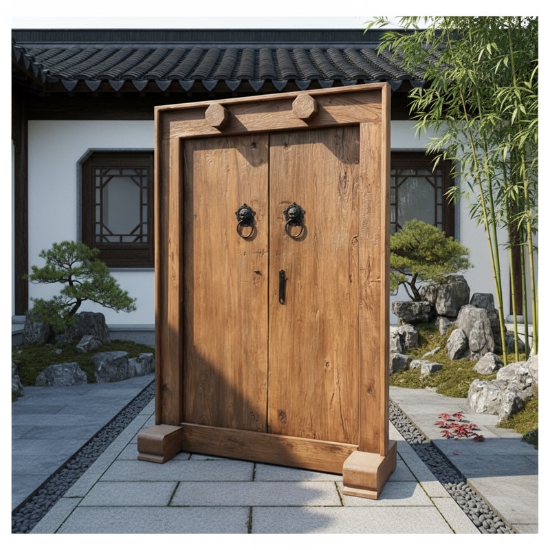 Chinese-Style Courtyard Antique-Style Door, Solid Wood Entrance Door for Home, Villa, Old Elm Wood, Guesthouse Entrance Door, Rural Double-Door