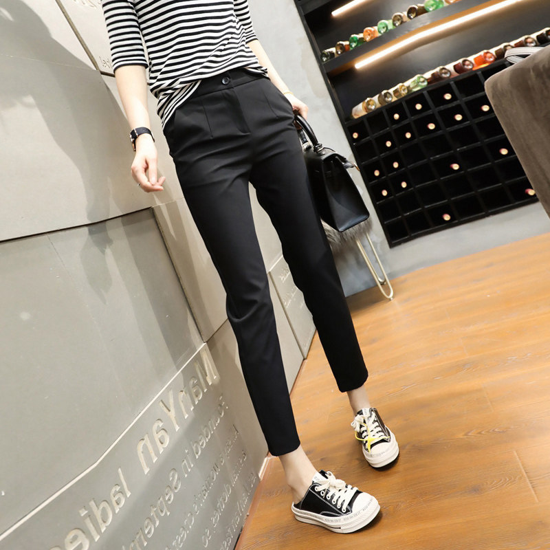 Black nine-point pants women's spring and summer 2021 new style small feet suit pants women's straight eight-point pants slim cigarette tube casual pants
