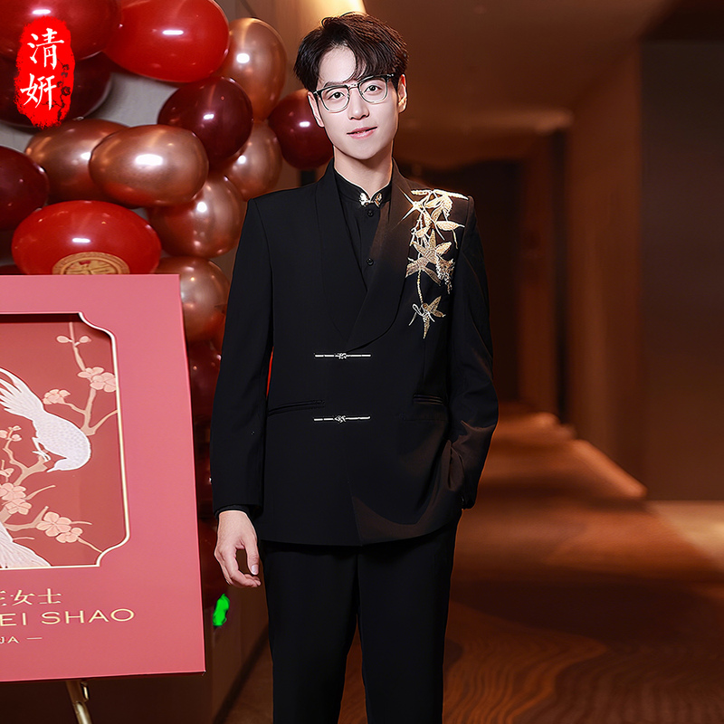 New Chinese-Style Zhongshan Suit for Men 2026 New Wedding Attire Groom Suit Set Engagement Toast Suit Dragon and Phoenix Coat for Men