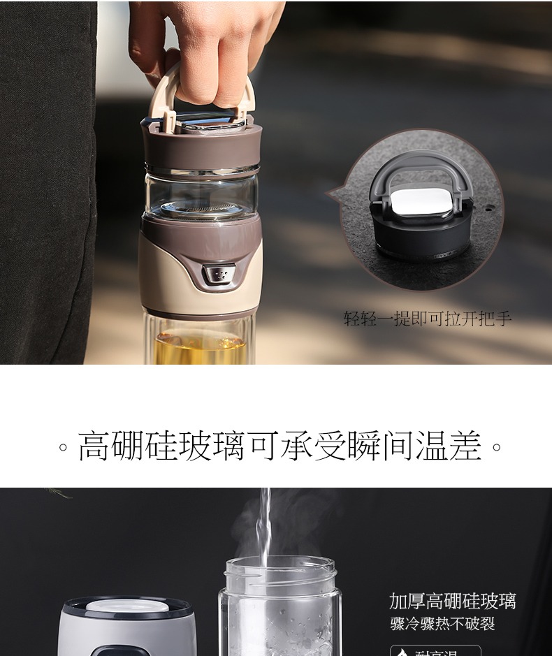 Separation of longteng tea tea cup double insulation glass cup portable filter with large capacity