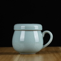 Brand Long Quanqing Porcelain Concentric Cup ceramic with cover filter Ru kiln Custom Cup Purple Sand Ice Cracked and Bubble Tea Cup