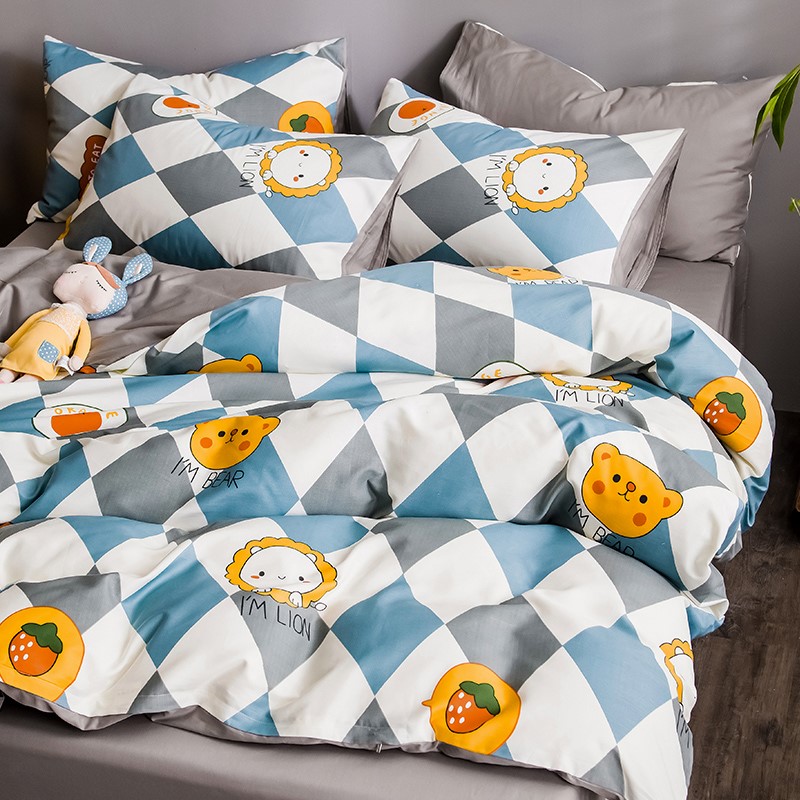 Ins Nordic four-piece cotton cotton 100 bedding three-piece quilt simple wind 4 quilt cover sheet summer