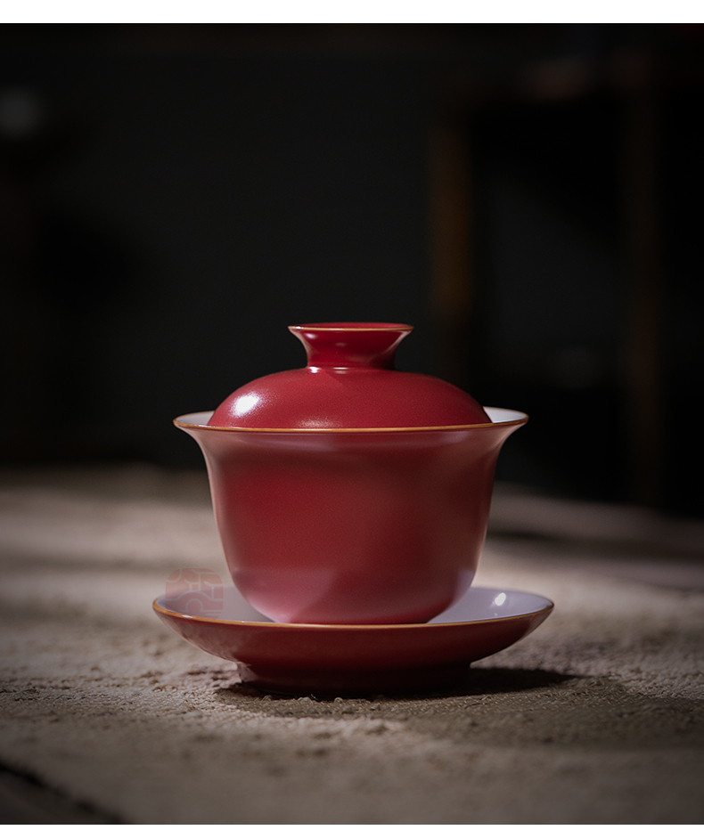 Jiangnan past kung fu tea set ji red tureen tea ceramic household contracted wedding gift set tea service