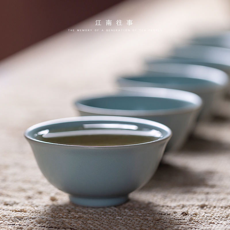 Jiangnan past your up sky blue small cup open kung fu tea cups, small glass ceramic sample tea cup single CPU