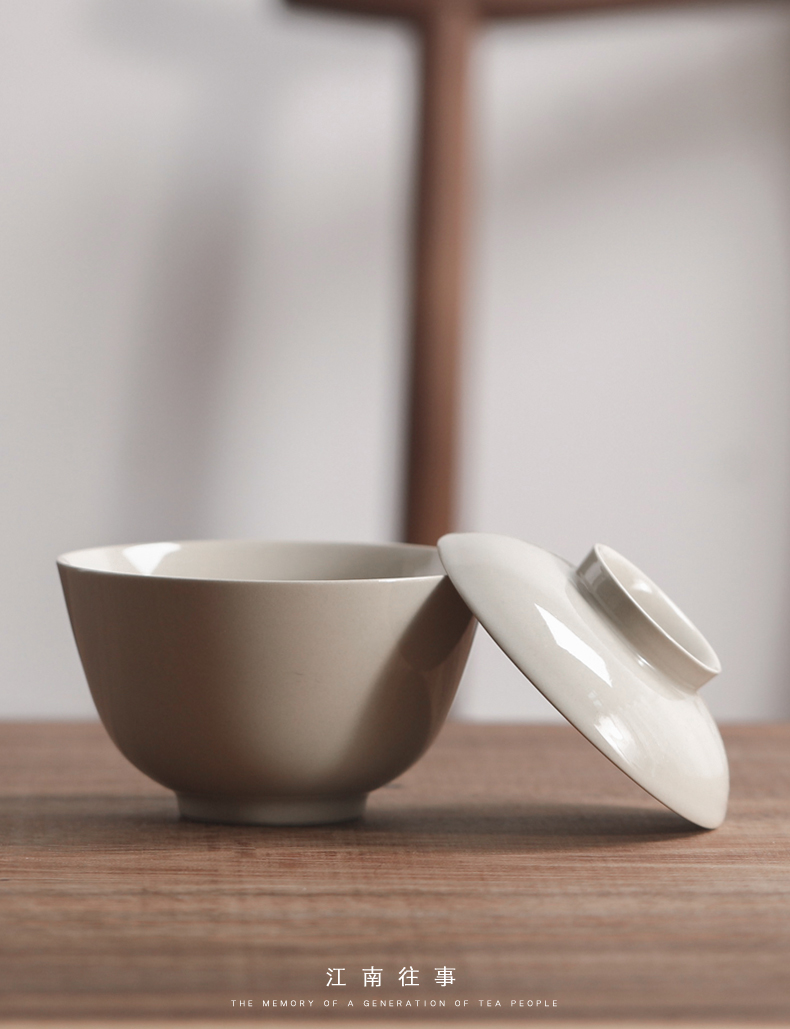 Jiangnan past plant ash glaze tureen kung fu tea tea bowl of household ceramic cups wide expressions using large tea bowl