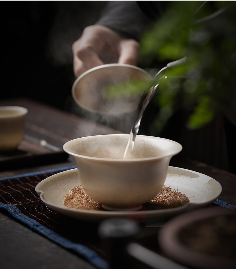 Jiangnan past manual plant ash glaze ceramic bowl tureen kung fu tea tea cup to burn only three cups of household