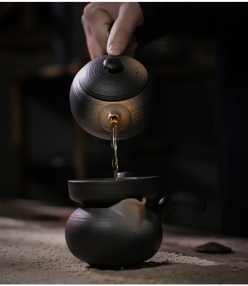 Jiangnan past tureen tea set fu jade and coarse ceramic kung fu tea set household Chinese teapot set