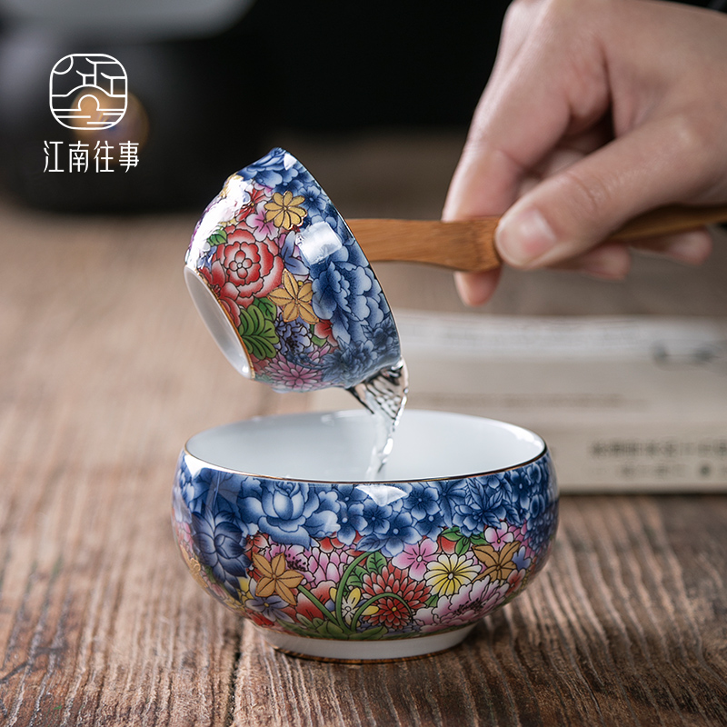 Jiangnan past portable package travel kung fu tea sets household colored enamel porcelain is suing teapot crack cup