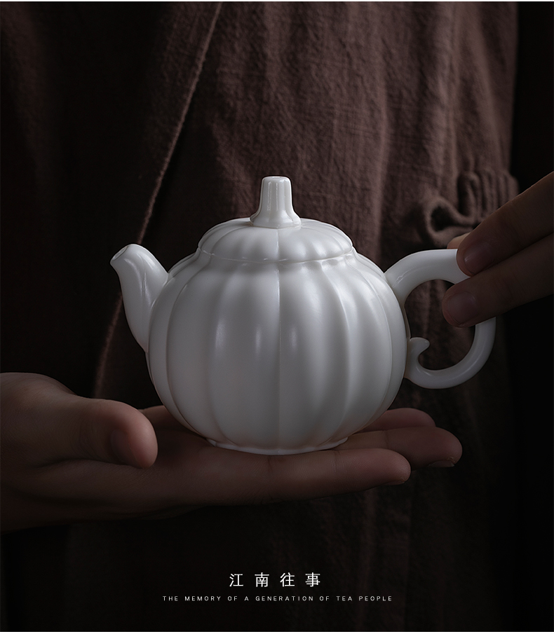 Jiangnan past dehua ceramic teapot suet jade Chinese white pumpkin pot of kung fu tea teapot gift boxes