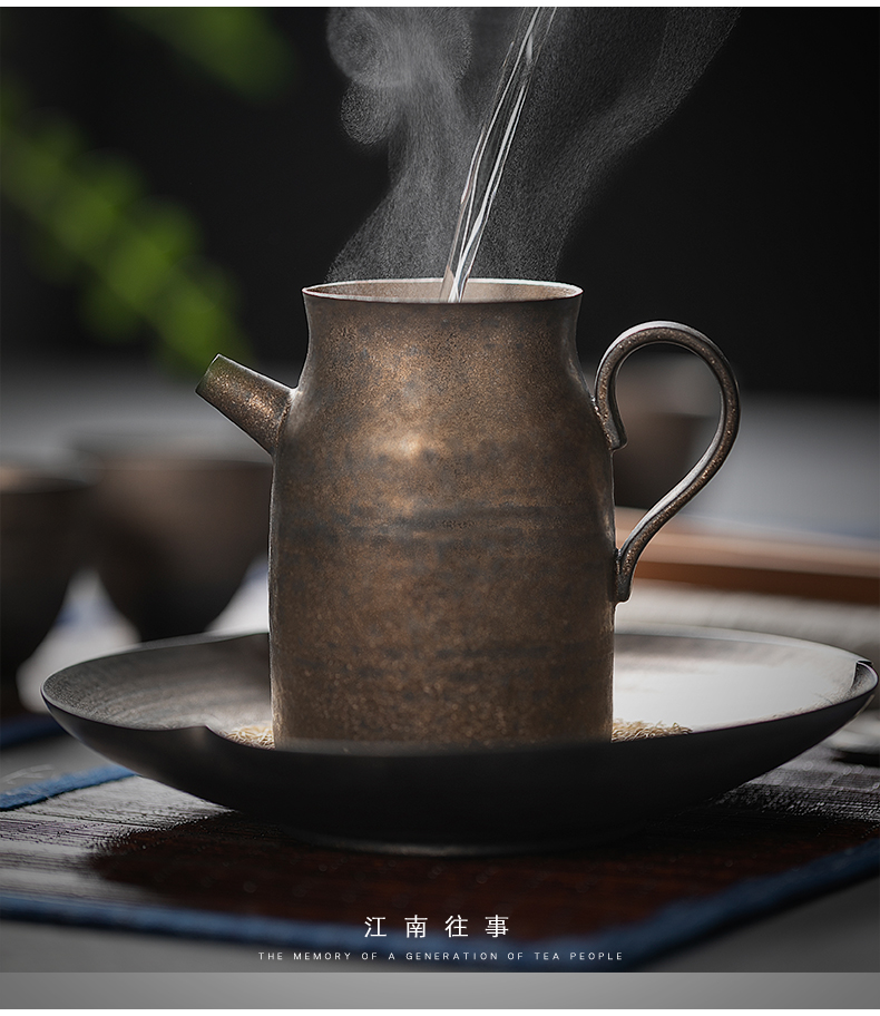 Jiangnan past Japanese coarse pottery checking retro rust glaze kung fu tea set ceramic teapot tea gift set