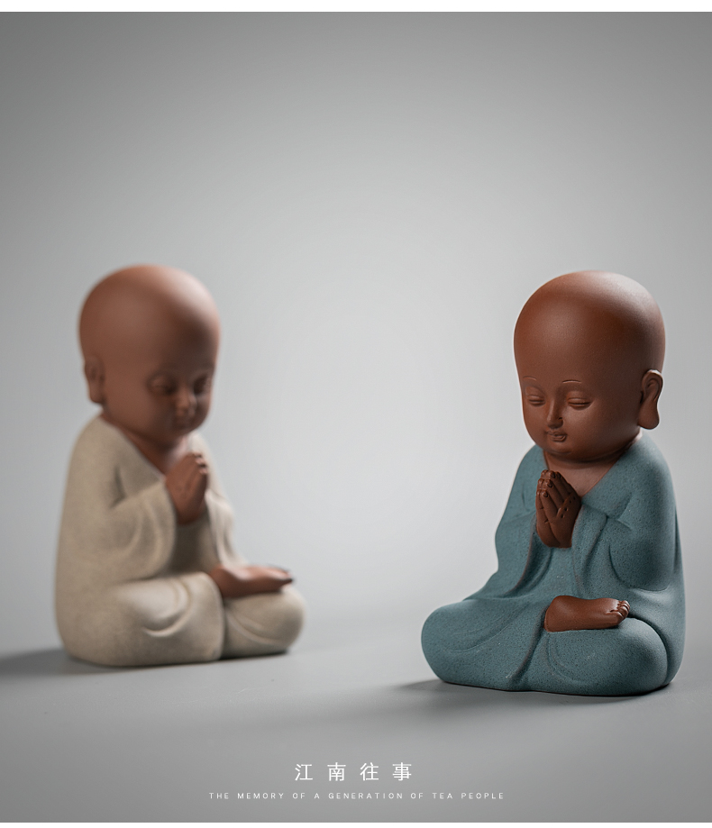 Jiangnan color sand pottery tea pet past furnishing articles kung fu tea tea play household small place small express little Buddha sand and mud
