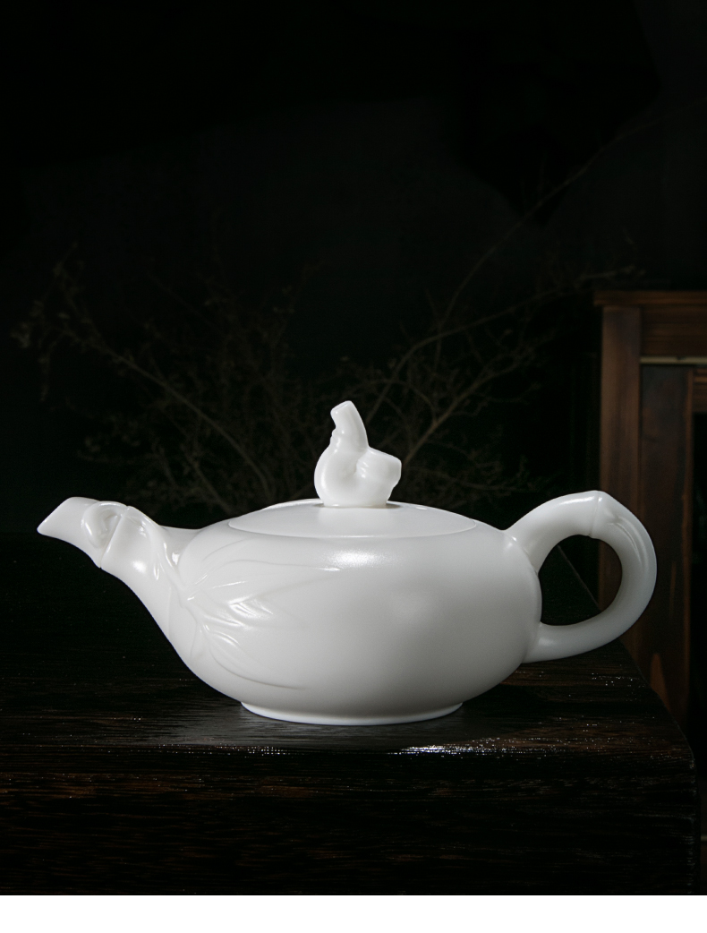 Jiangnan past China white bamboo pot teapot little teapot ceramic tea set white porcelain biscuit firing single pot of kung fu