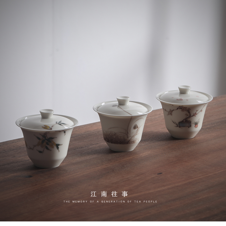 Jiangnan past jingdezhen glair hand - made ceramic kung fu tea cup single small tea bowl three tureen