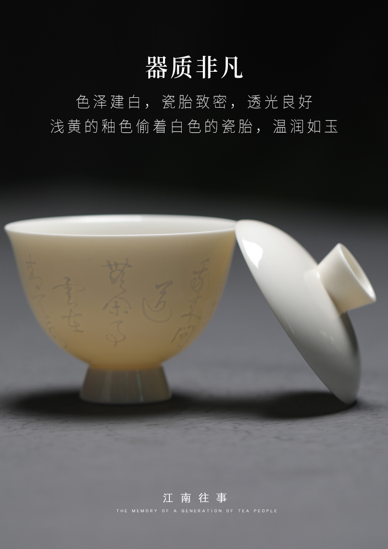 Jiangnan to suggest handwritten calligraphy tureen past a single white porcelain tureen kung fu tea set household under the glaze color tea cup