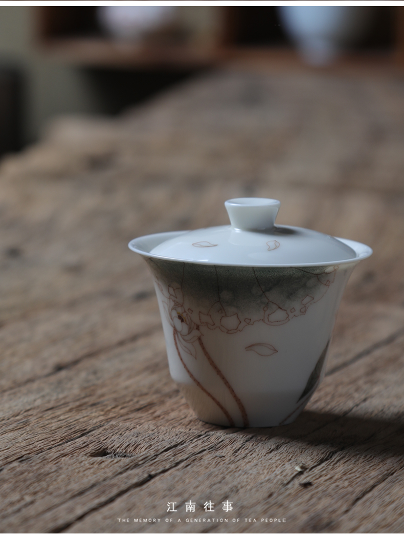 Jiangnan jingdezhen past manual glair chunxiao yulan tureen kung fu tea cups little tea bowl of household