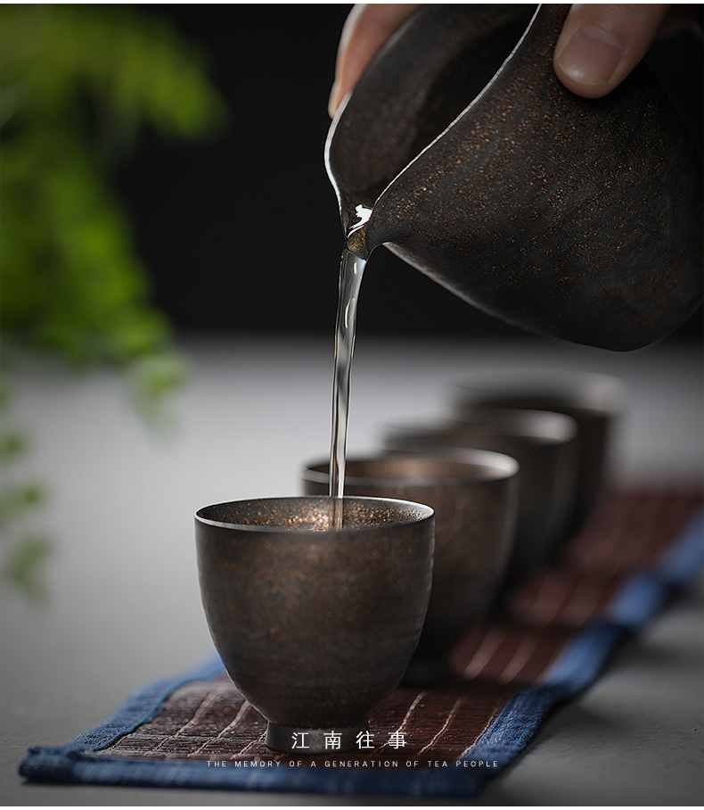 Jiangnan tea sets tureen home past manual iron glaze ceramic bowl kung fu tea cups a complete set of a small set of type