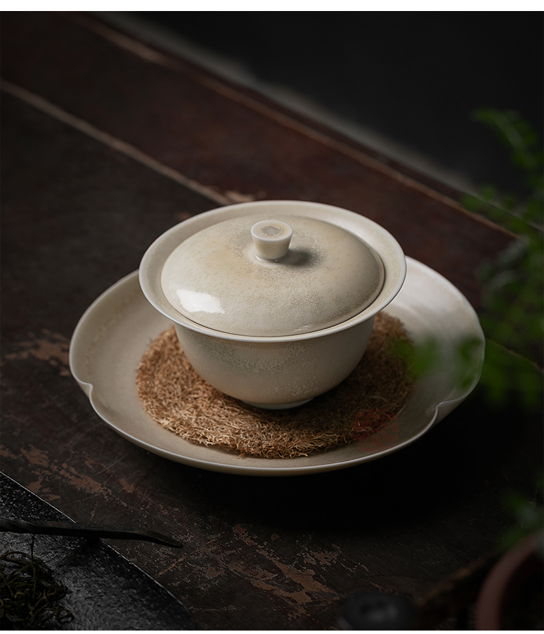 Jiangnan past manual plant ash glaze ceramic bowl tureen kung fu tea tea cup to burn only three cups of household