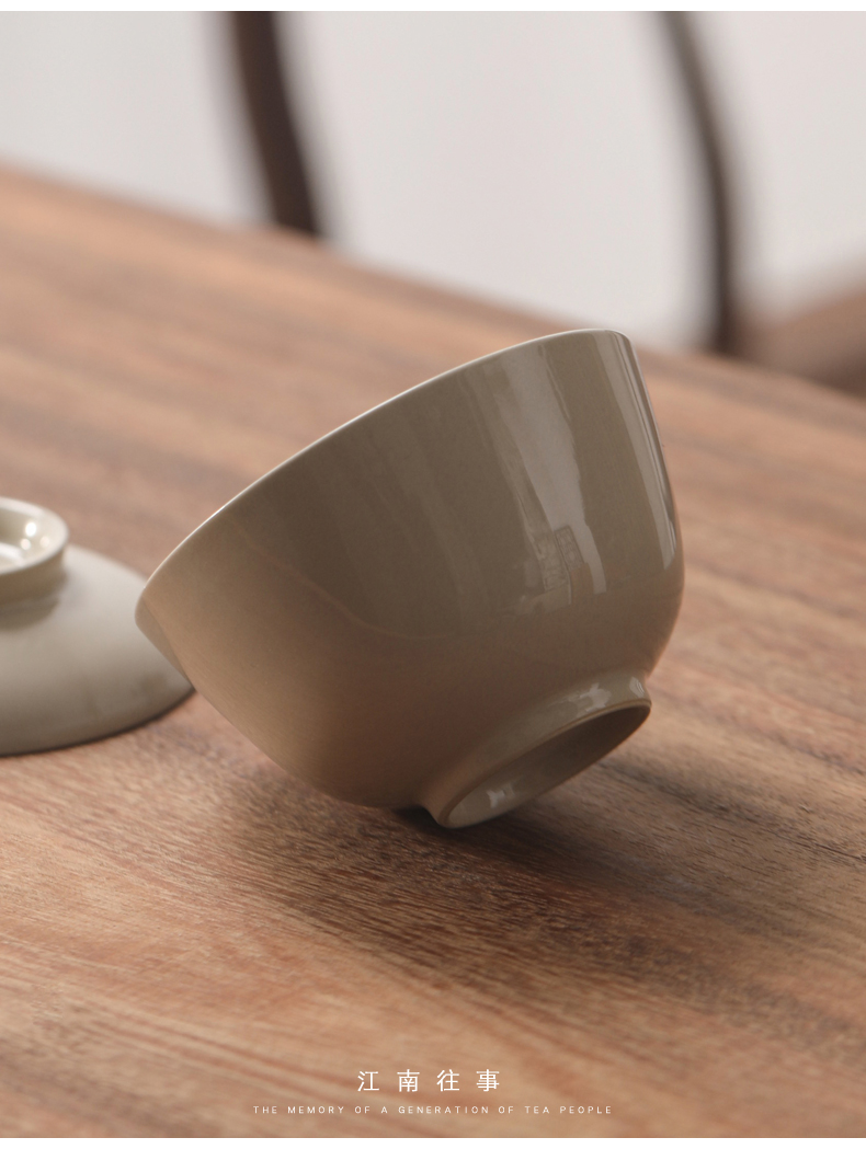 Jiangnan past plant ash glaze tureen kung fu tea tea bowl of household ceramic cups wide expressions using large tea bowl