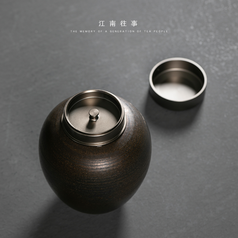 Jiangnan past caddy fixings iron glaze porcelain pot kung fu tea tea tea storehouse presents seal pot household store POTS