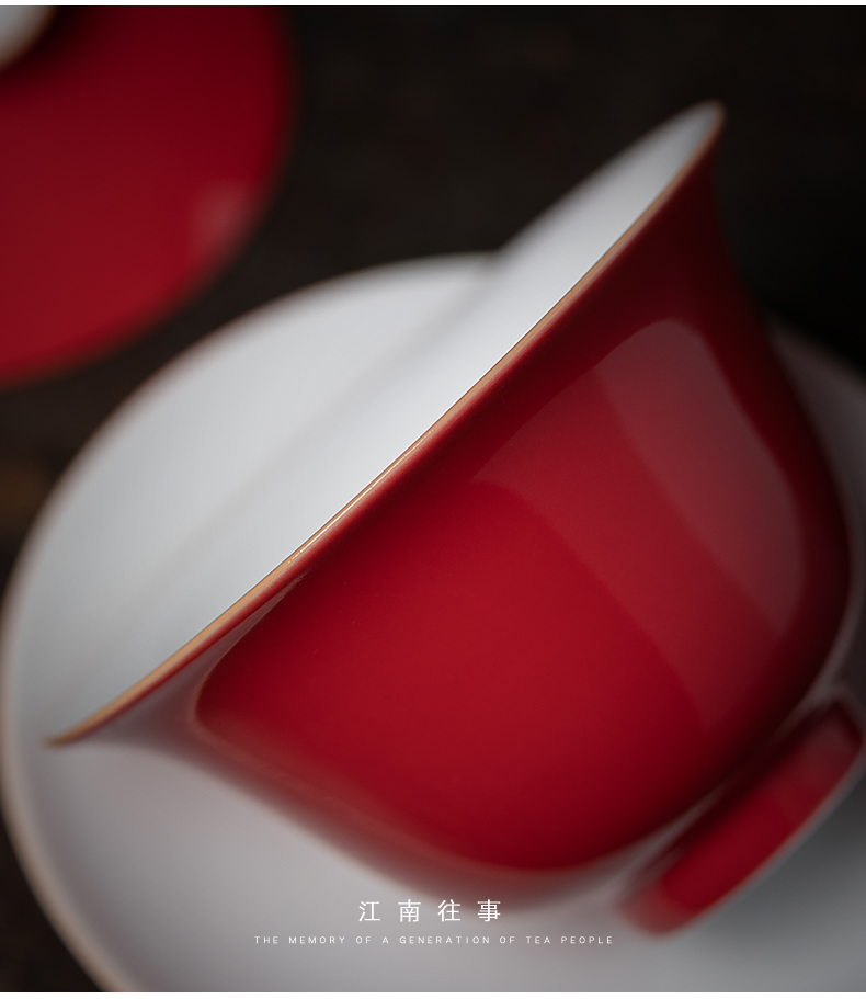 Jiangnan kung fu tea set three to tureen tea cups past a single household ji red glaze large - sized ceramic tea bowl