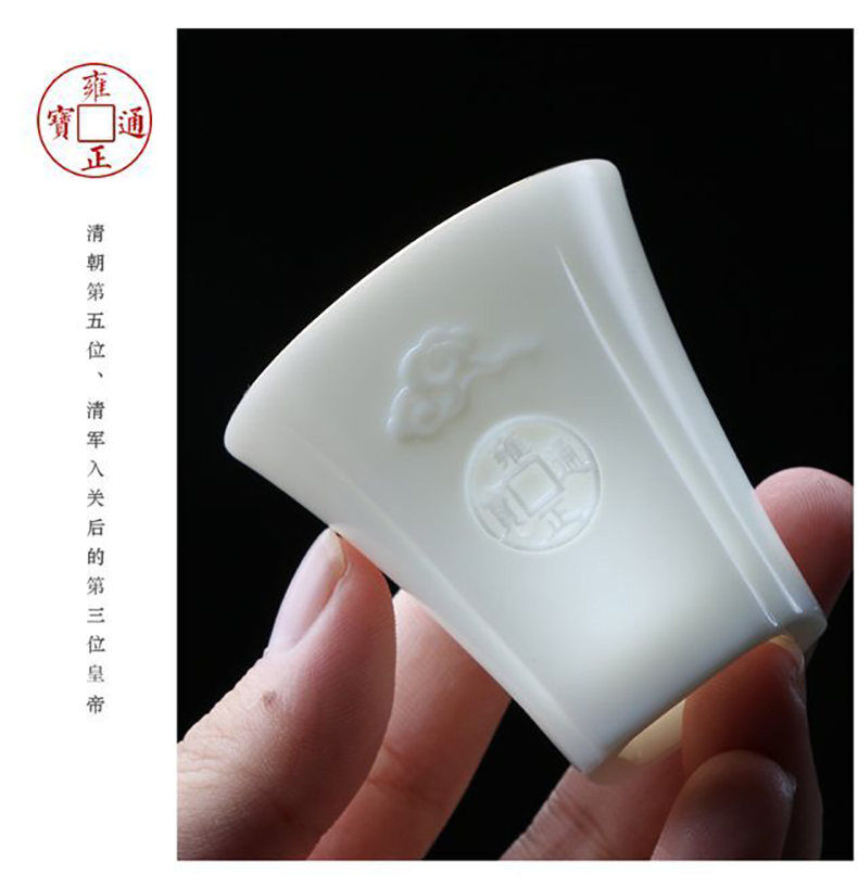 Jiangnan past five emperors currency white porcelain tureen tea set suet jade cup grain ceramic kung fu tea set home