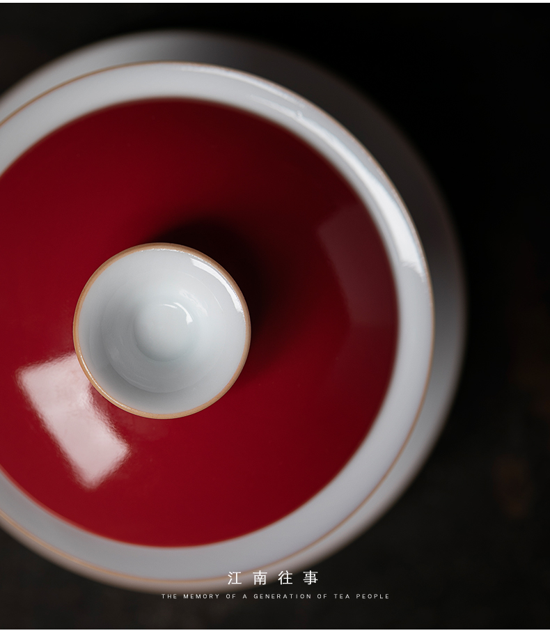 Jiangnan kung fu tea set three to tureen tea cups past a single household ji red glaze large - sized ceramic tea bowl