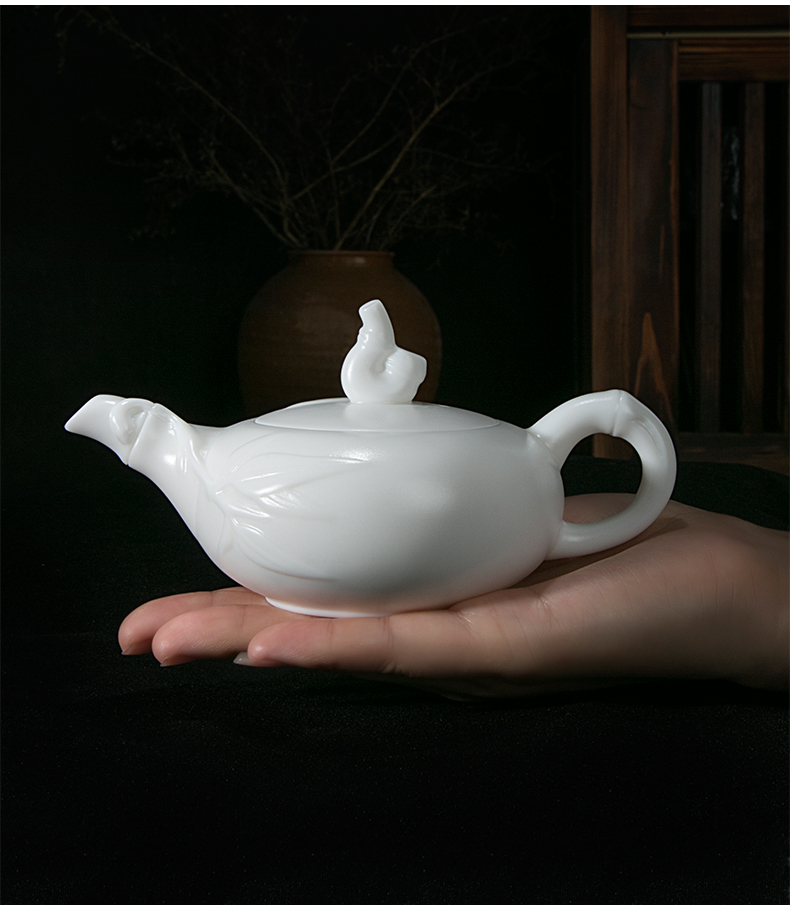 Jiangnan past China white bamboo pot teapot little teapot ceramic tea set white porcelain biscuit firing single pot of kung fu