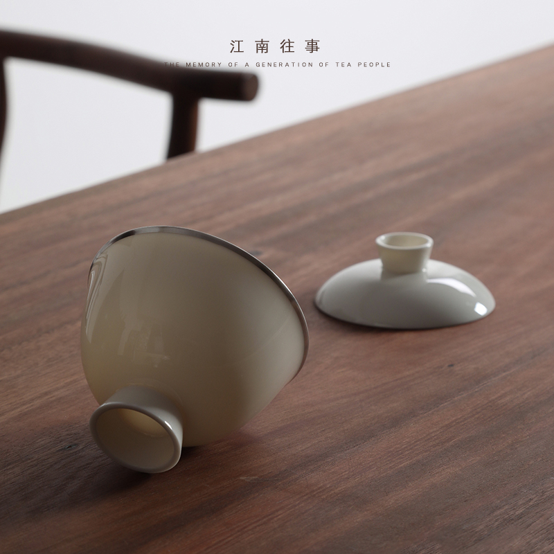 Jiangnan hand past thin foetus tureen built white jade porcelain cups kung fu tea bowls household ceramic tea set tea bowl