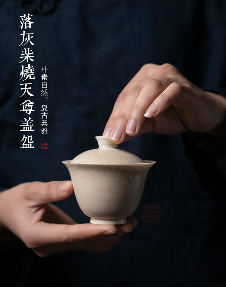 Jiangnan tureen ceramic cups kung fu past three begin a dust burned Buddha tea bowl suit white porcelain tea set
