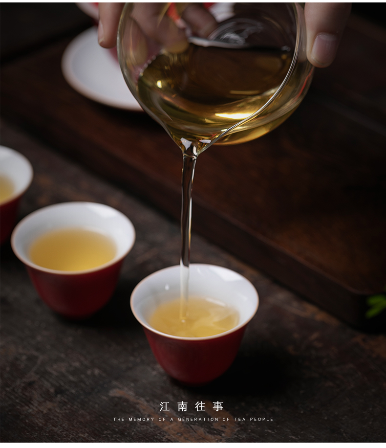 Small jiangnan past kung fu tea set ji red tureen household contracted tea gift set ceramic cups tea cup